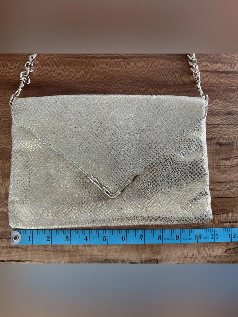 Elaine Turner Metallic Gold Snakeskin Bella Envelope Clutch Removable Strap